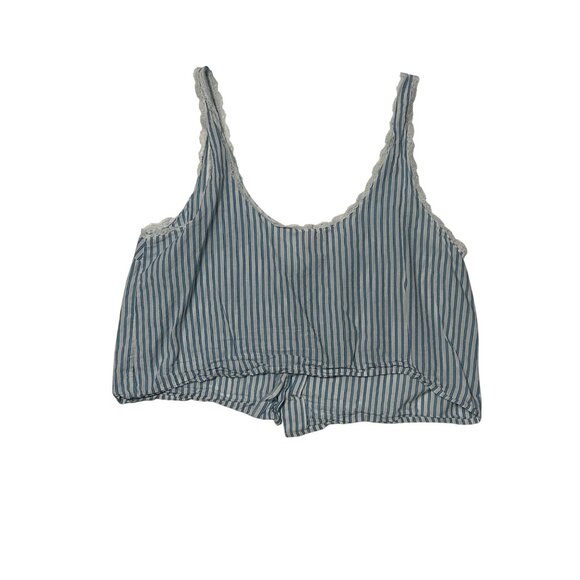 Victorias Secret Striped Lace Trim Button Down Crop Tank Top L 1704 - Picture 2 of 4